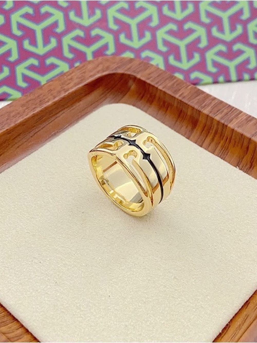Tory Burch Gold Logo Wide Band Ring